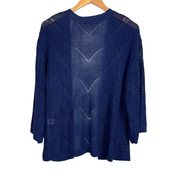 Sundance Linen Blend Open Knit Cardigan Chevron Blue Relaxed Boho in Blue W's Sm - Picture 2 of 7